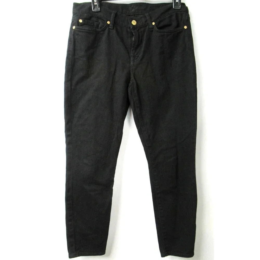 7 For All Mankind Skinny Jeans Cropped Gwenevere Black Wash Women Size 28